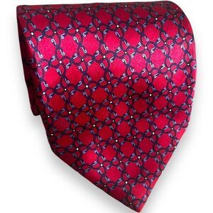 Gasparo Men's 100% Silk Necktie 4” Wide Red Blue Geometric Print Standard Length